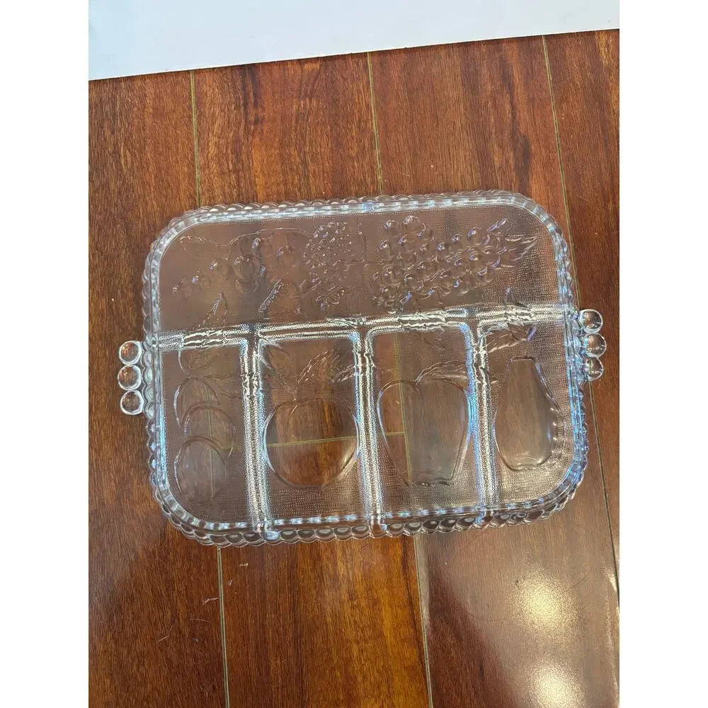 Vintage Indiana Glass Clear 5 Section Divided Embossed Fruit 9x12 Serving Tray